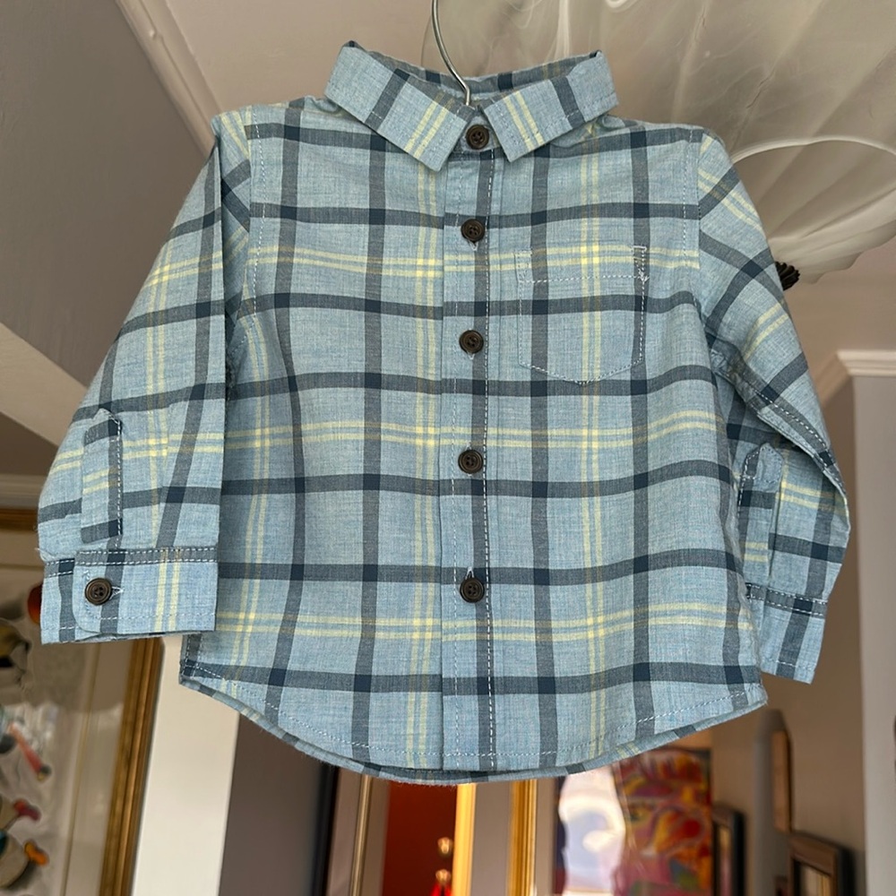 🌺 NWOT Cat & Jack Boys Plaid Button Down Shirt Sz 12 Mo